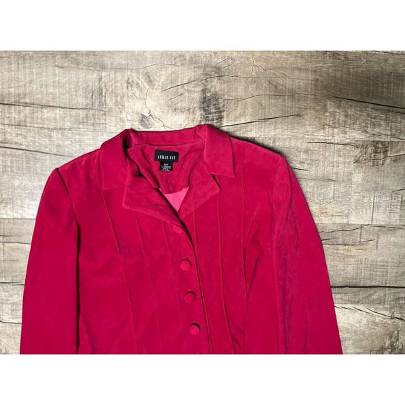 Leslie Fay Jacket - Pink Faux Suede Button Front Blazer Jacket Women Size 12 - Picture 4 of 10